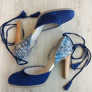 Seychelles Heritage Blue Suede Strappy Heels Sz 7